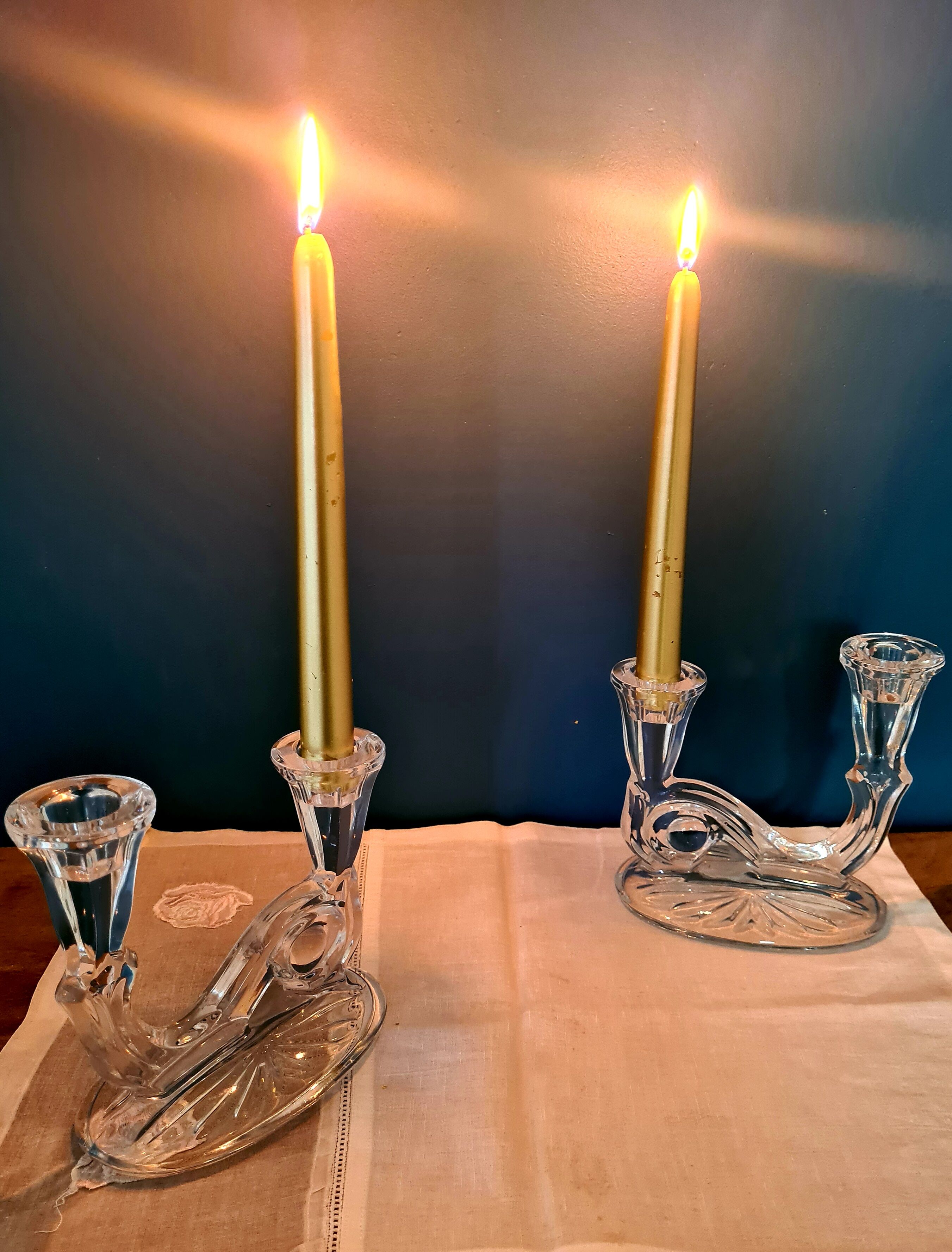 Paire de bougeoirs verre vintage