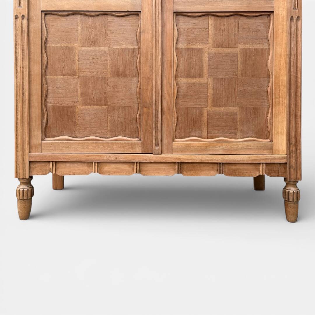 Parisian glass-fronted Art Deco wardrobe in solid raw walnut.
