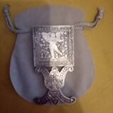 Bijou miroir de poche argent massif et gravure ancien