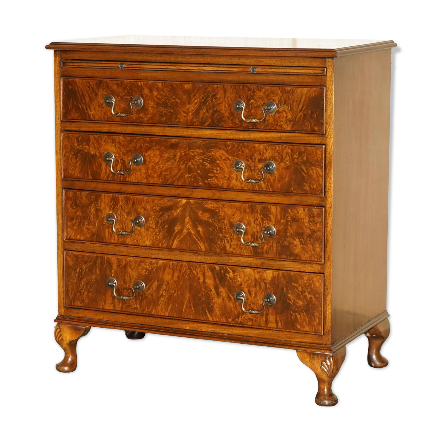 1940s vintage walnut commode with butler's serving tray.
