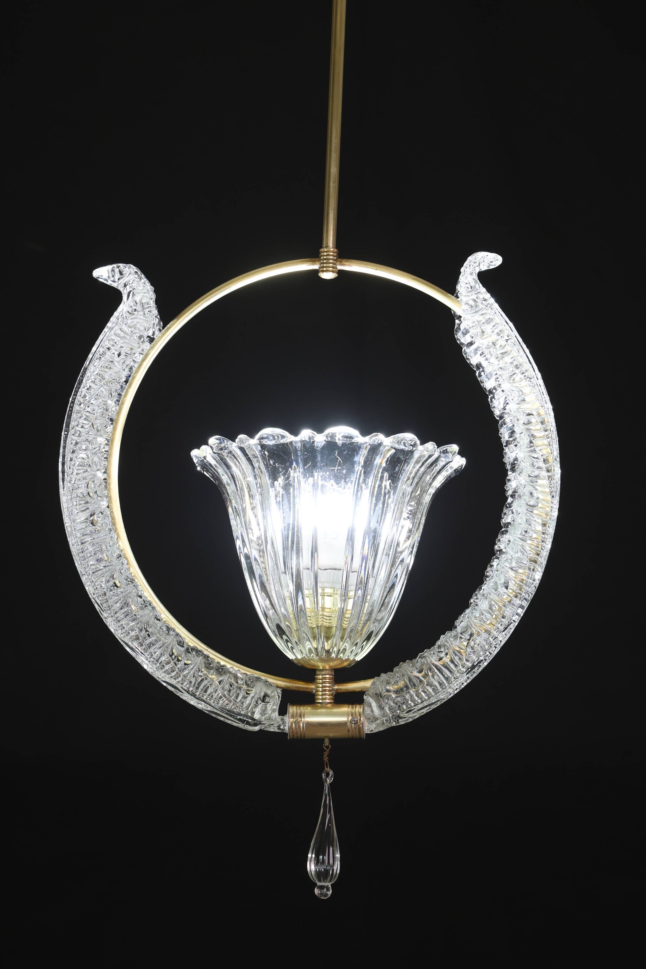 Amazing Murano Glass Art Deco Pendant Chandelier by Ercole Barovier, 1940s