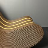 Curvy wavy pencil reed rattan bamboo low lounge chair, 1970s