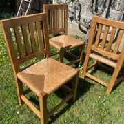 Three brutalist wooden chairs in elm from the 80s.