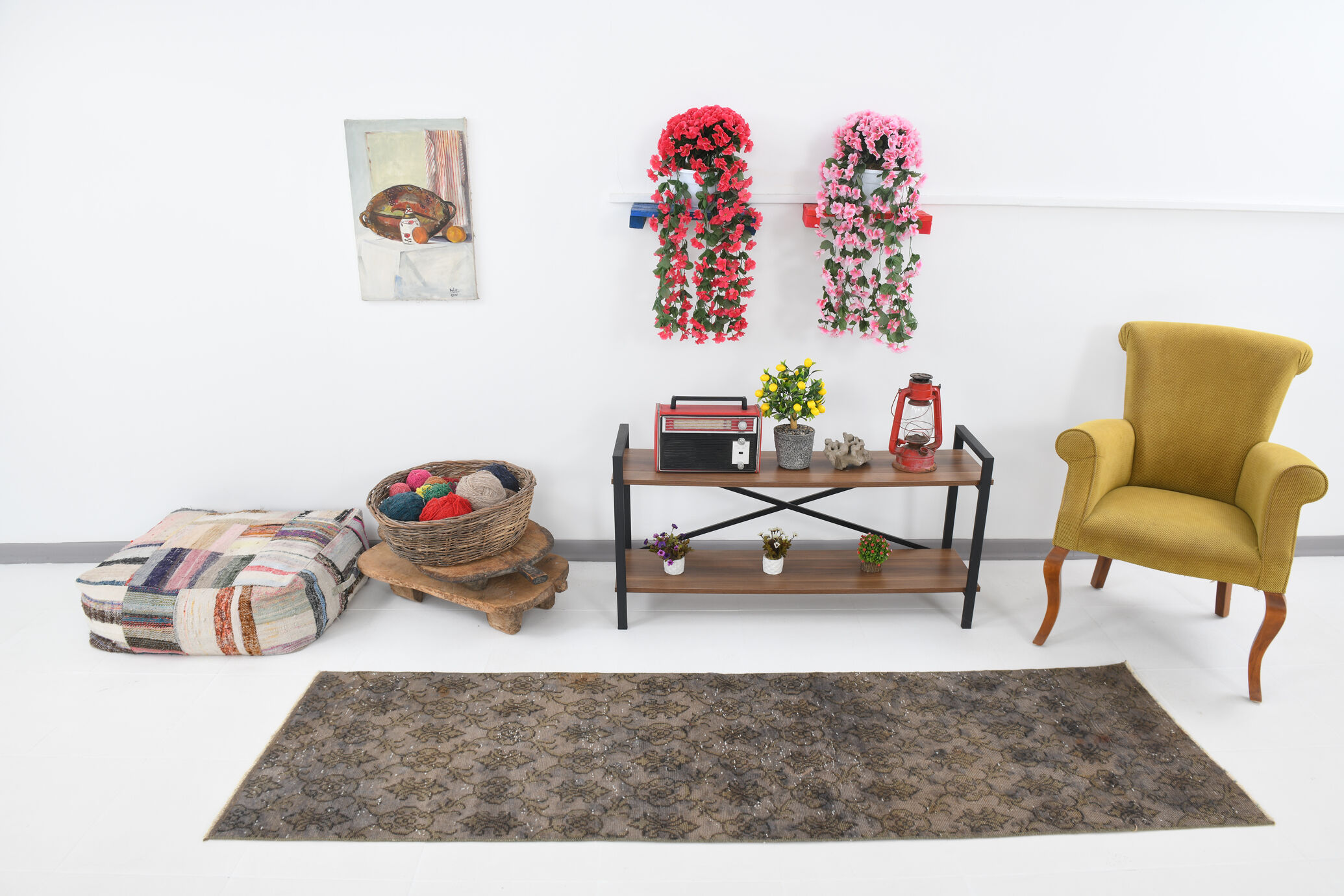 Narrow brown vintage runner 247x70cm