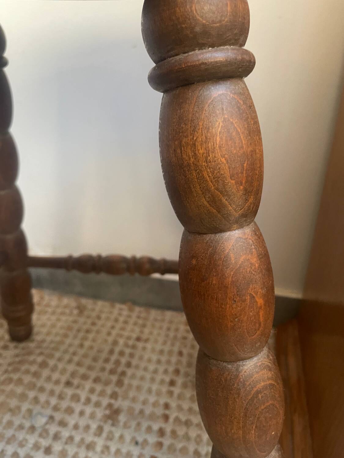 Turned wood tripod stool