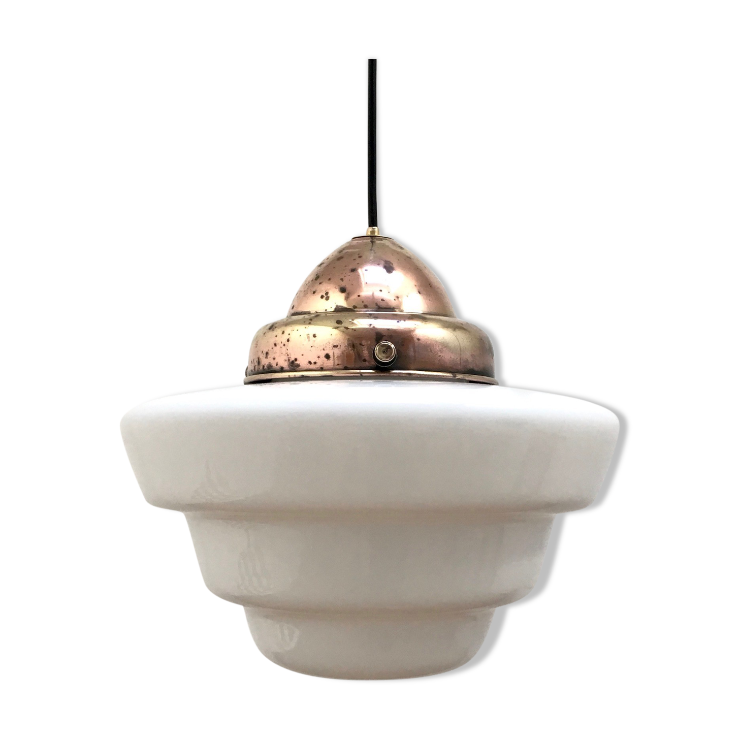 Hanging lamp opaline and copper brass 1930