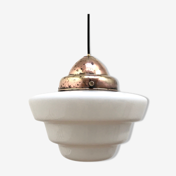 Hanging lamp opaline and copper brass 1930