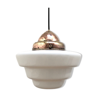 Hanging lamp opaline and copper brass 1930