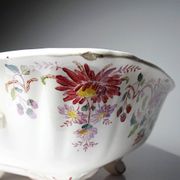Antique Longchamp soup tureen/vegetable dish with polychrome daisies in ironstone.