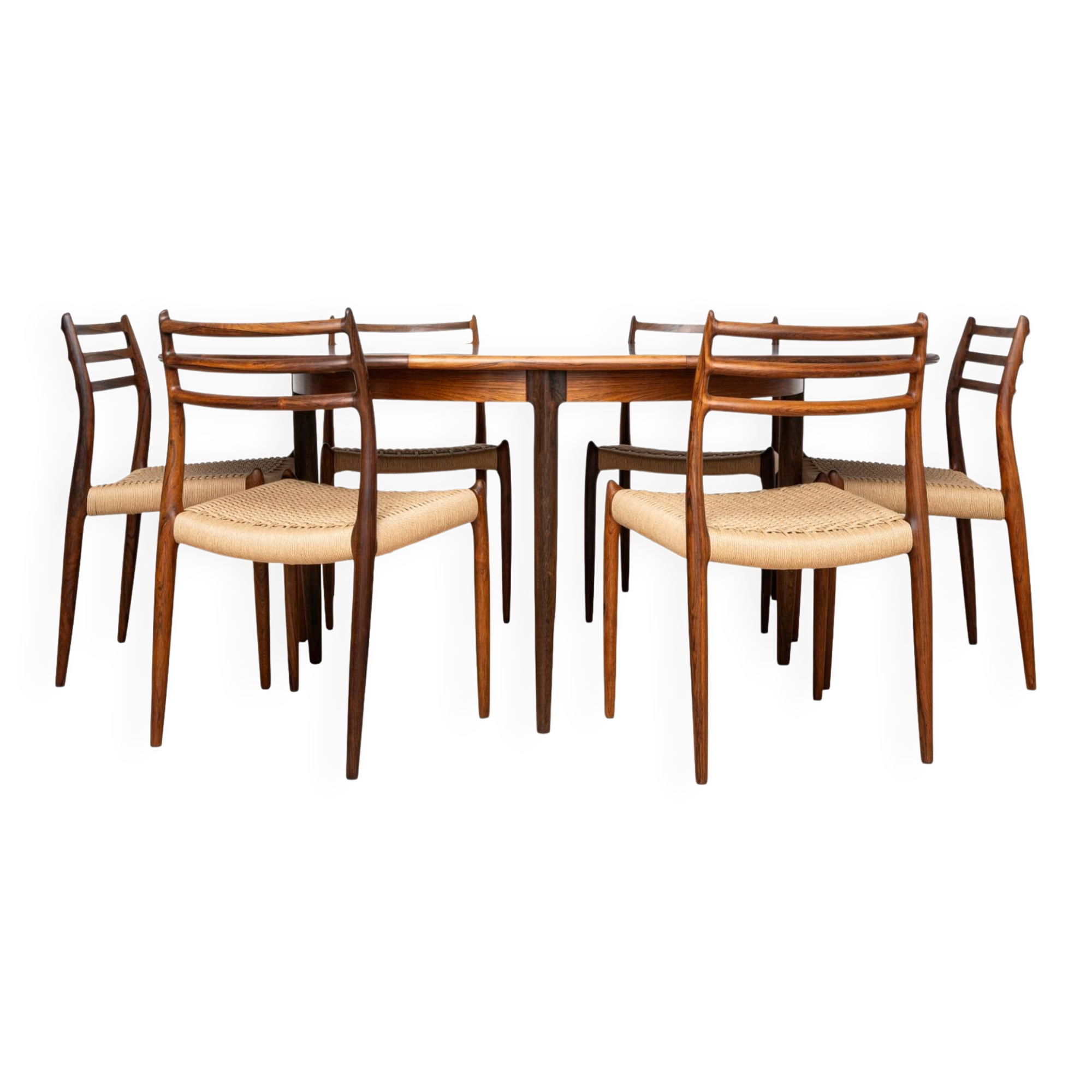 Niels Otto Møller Model 15 Dining Table with Six Model 78 Chairs, J.L. Møll