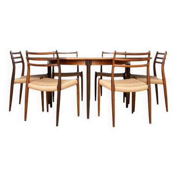 Niels Otto Møller Model 15 Dining Table with Six Model 78 Chairs, J.L. Møll