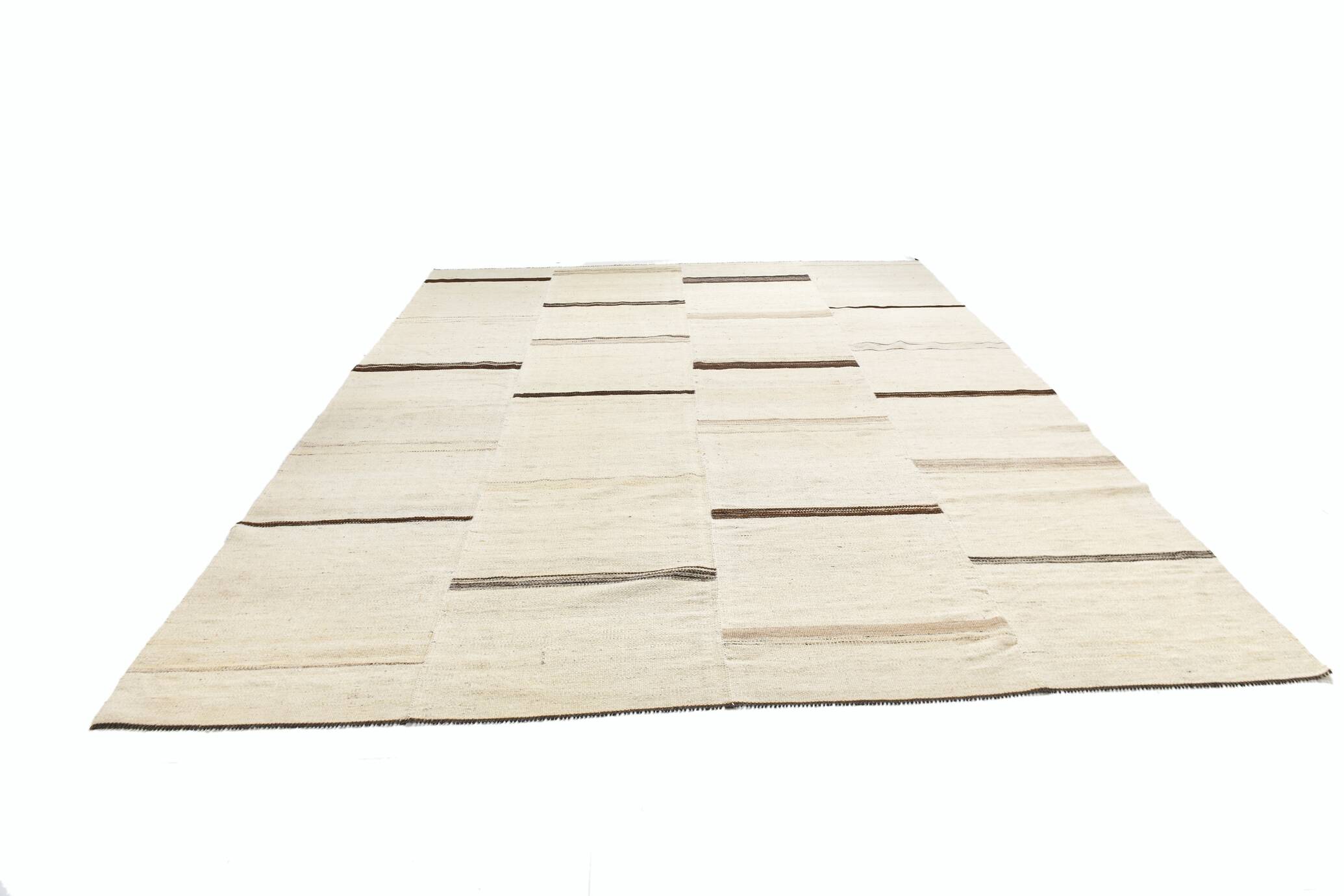 9x11 Beige & Light Brown Handwoven Kilim Rug For Living Room, 262x338 Cm