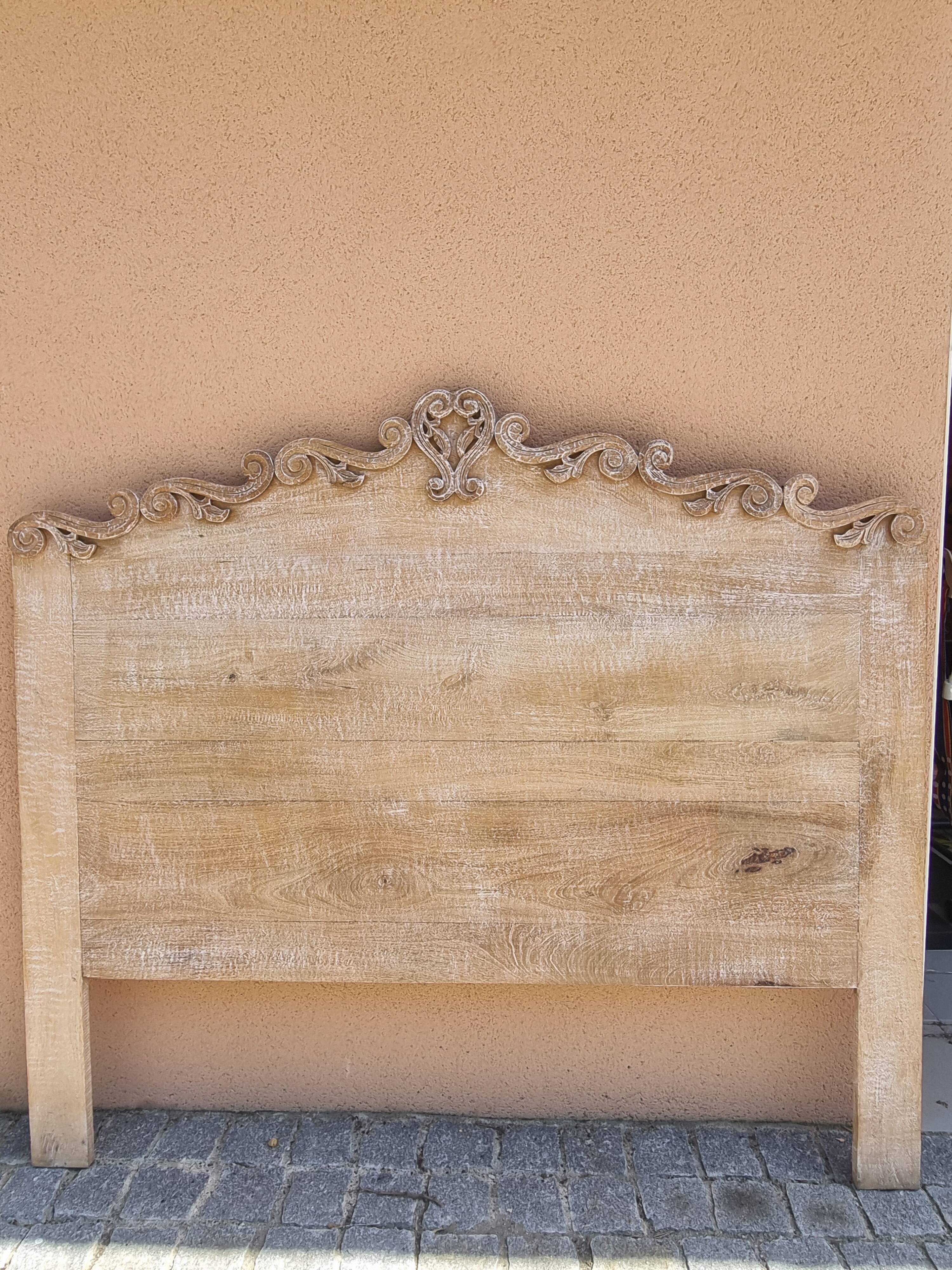 White cerused mango wood headboard
