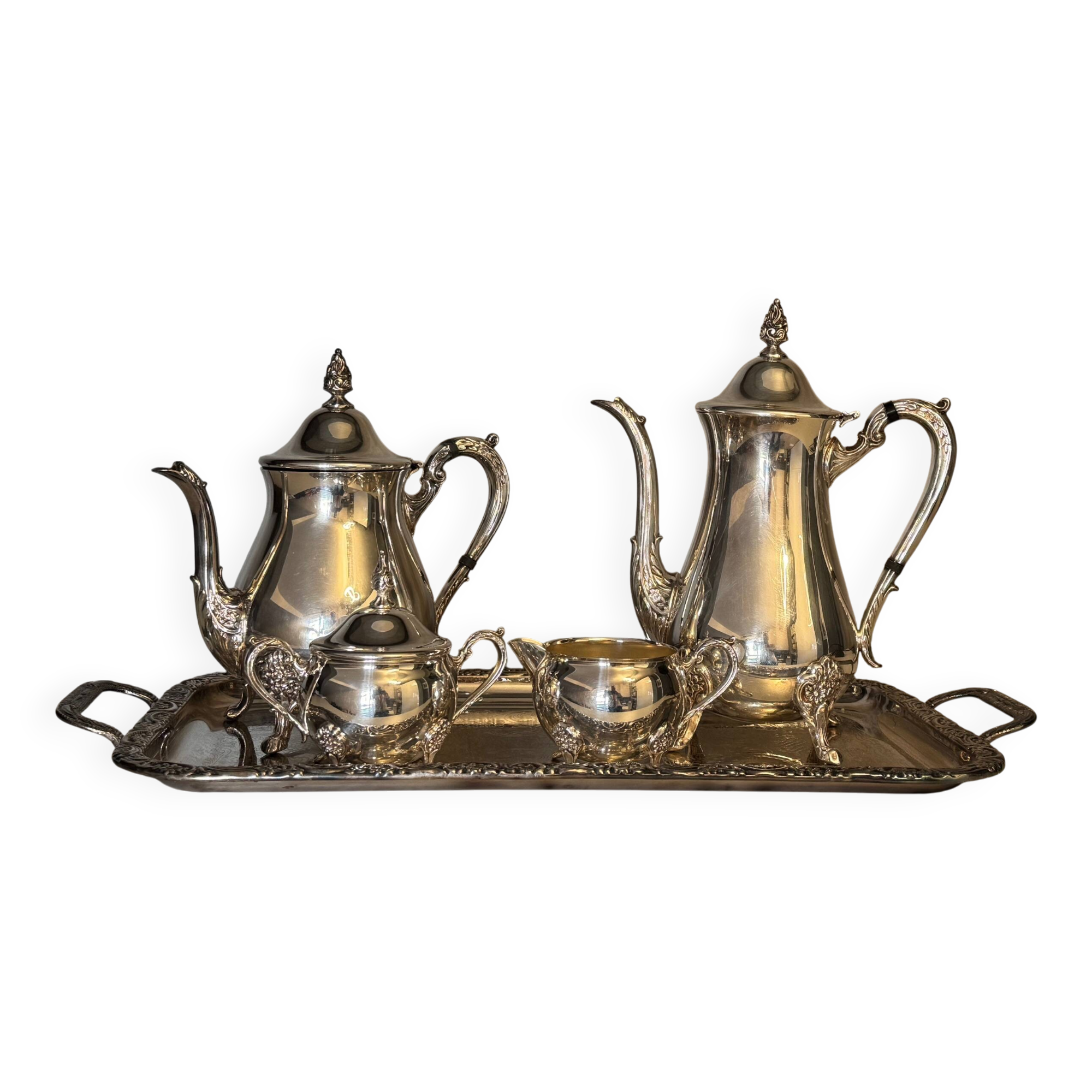 Silver-plated tea and coffee service with tray