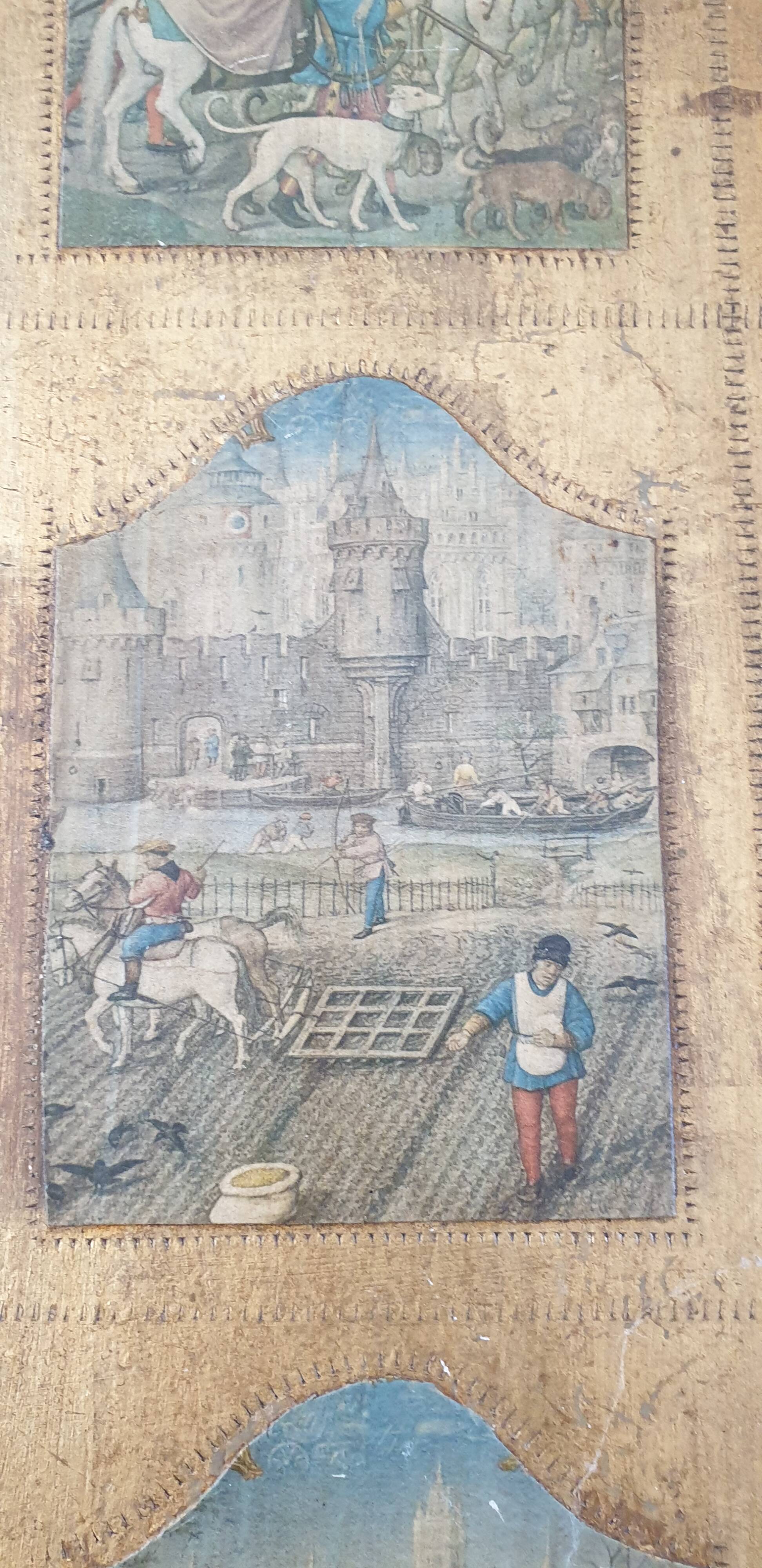 Tableau en bois scènes médiévales 1920/1930