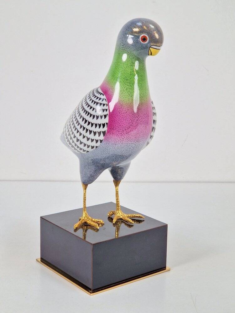 Italian Hand Painted Porcelain Pigeon by Giulia Mangani, 1970s