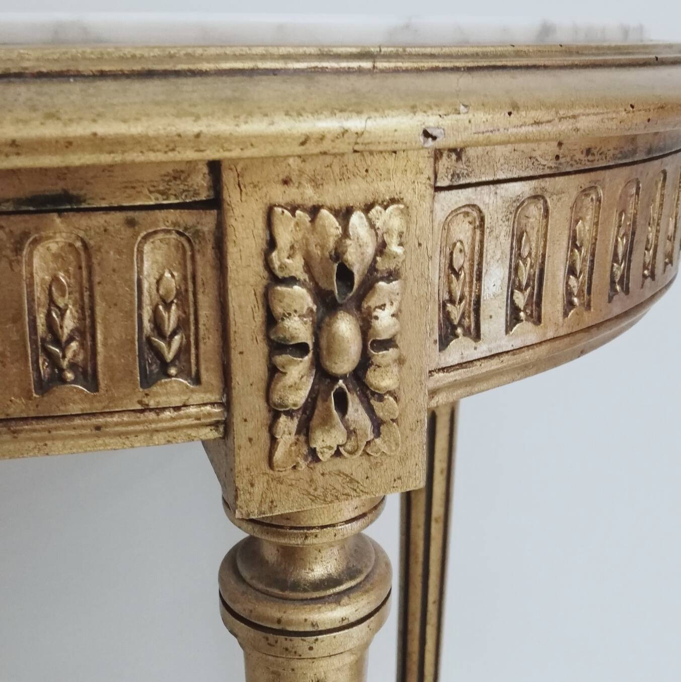 Console wood and gilded stuck with marble top