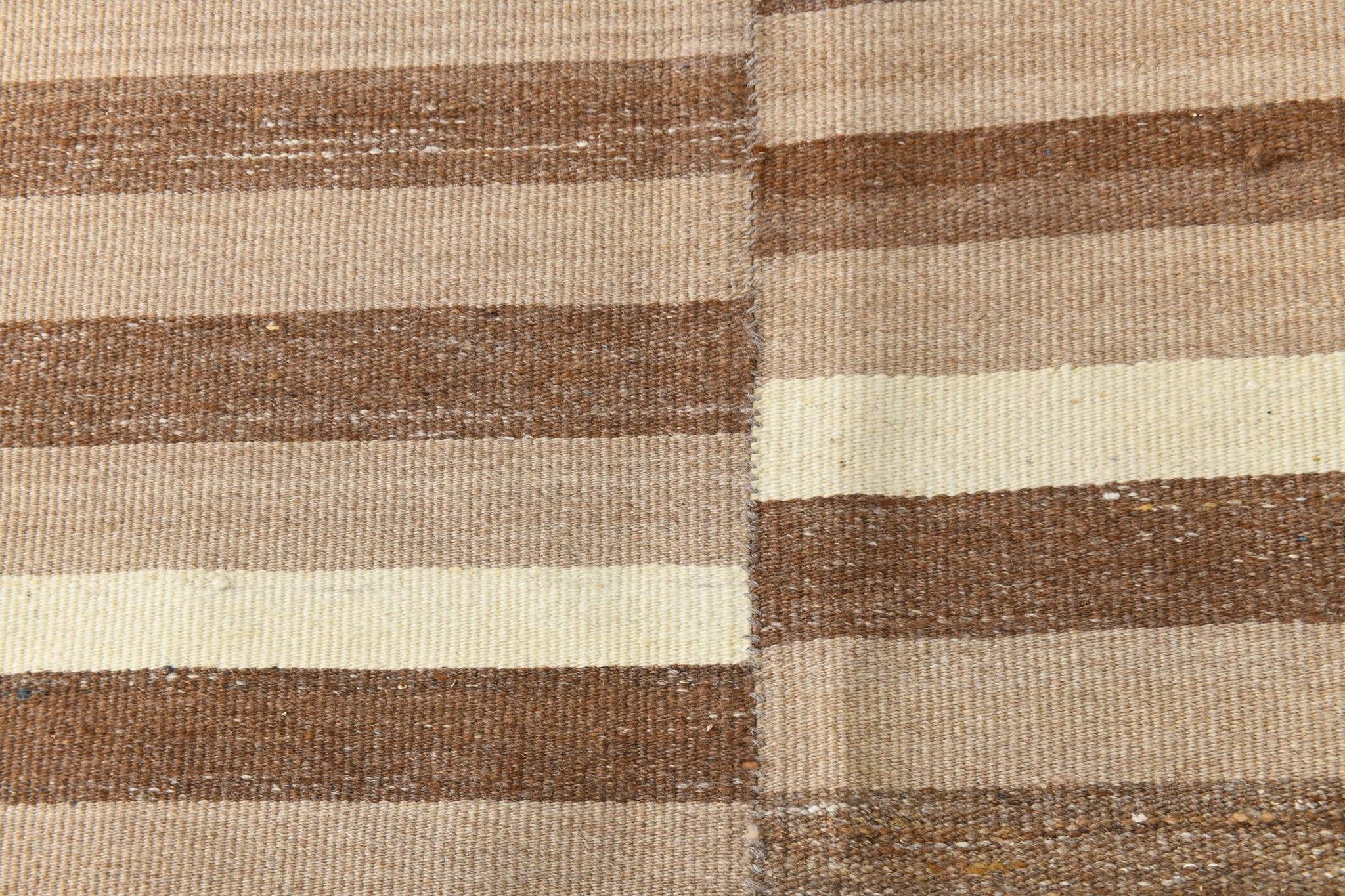 10x13 Dark Brown & Beige Vintage Kilim Rug, 311x394Cm