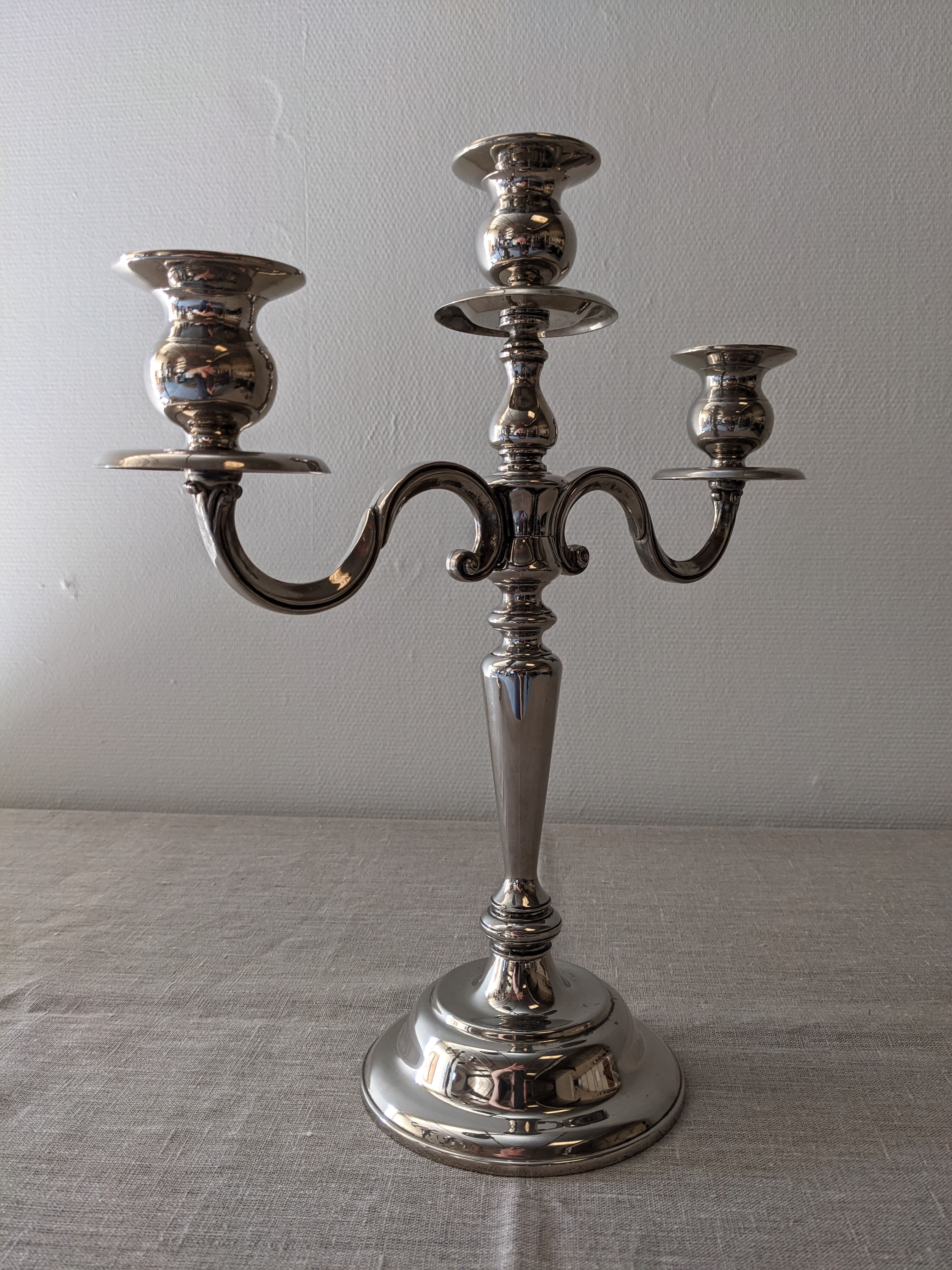 Pair of 3-light candlesticks in silver metal
