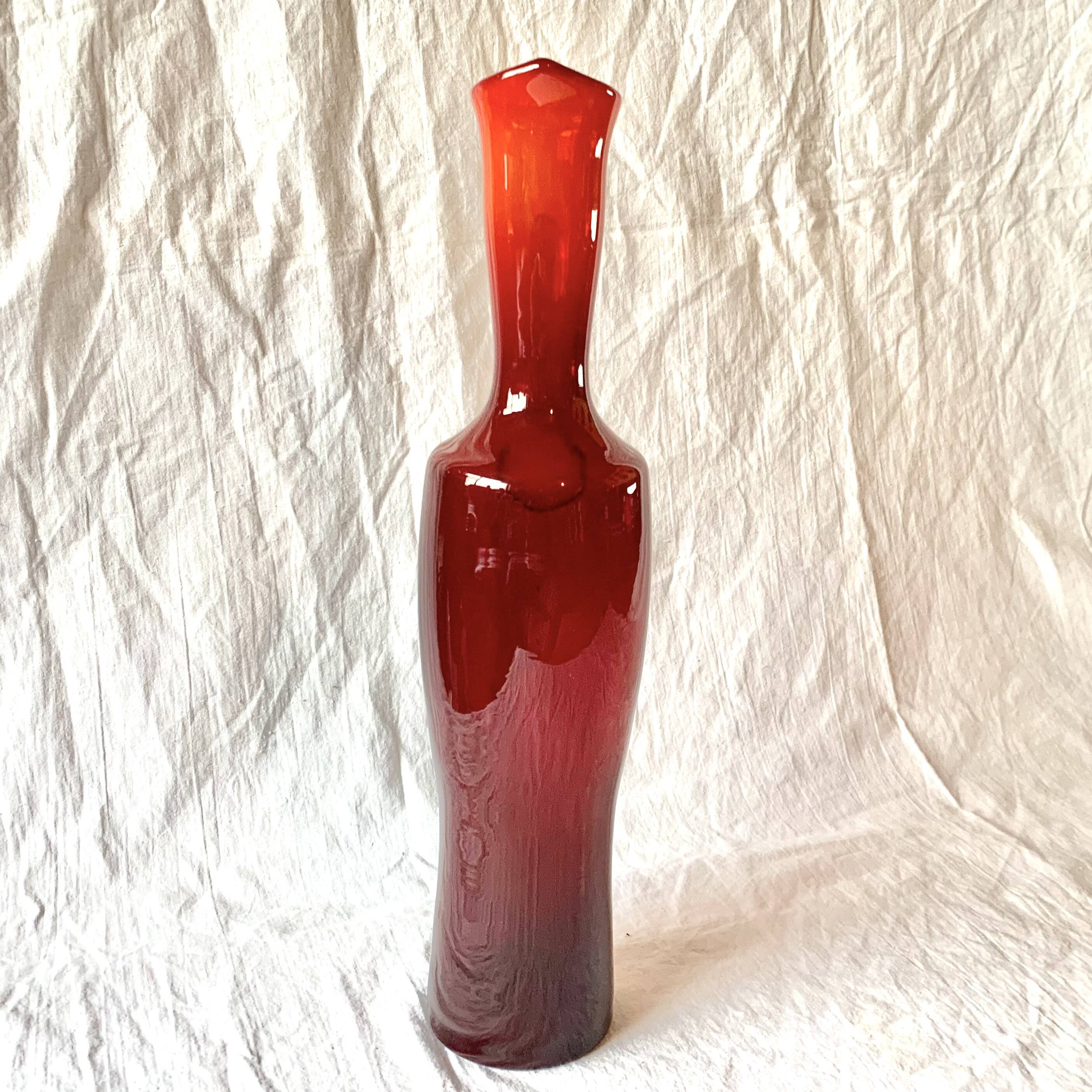 Vintage red blown glass vase