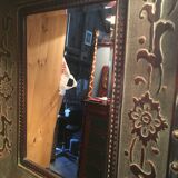 Beveled mirror in wood and resin, imitation wood/metal