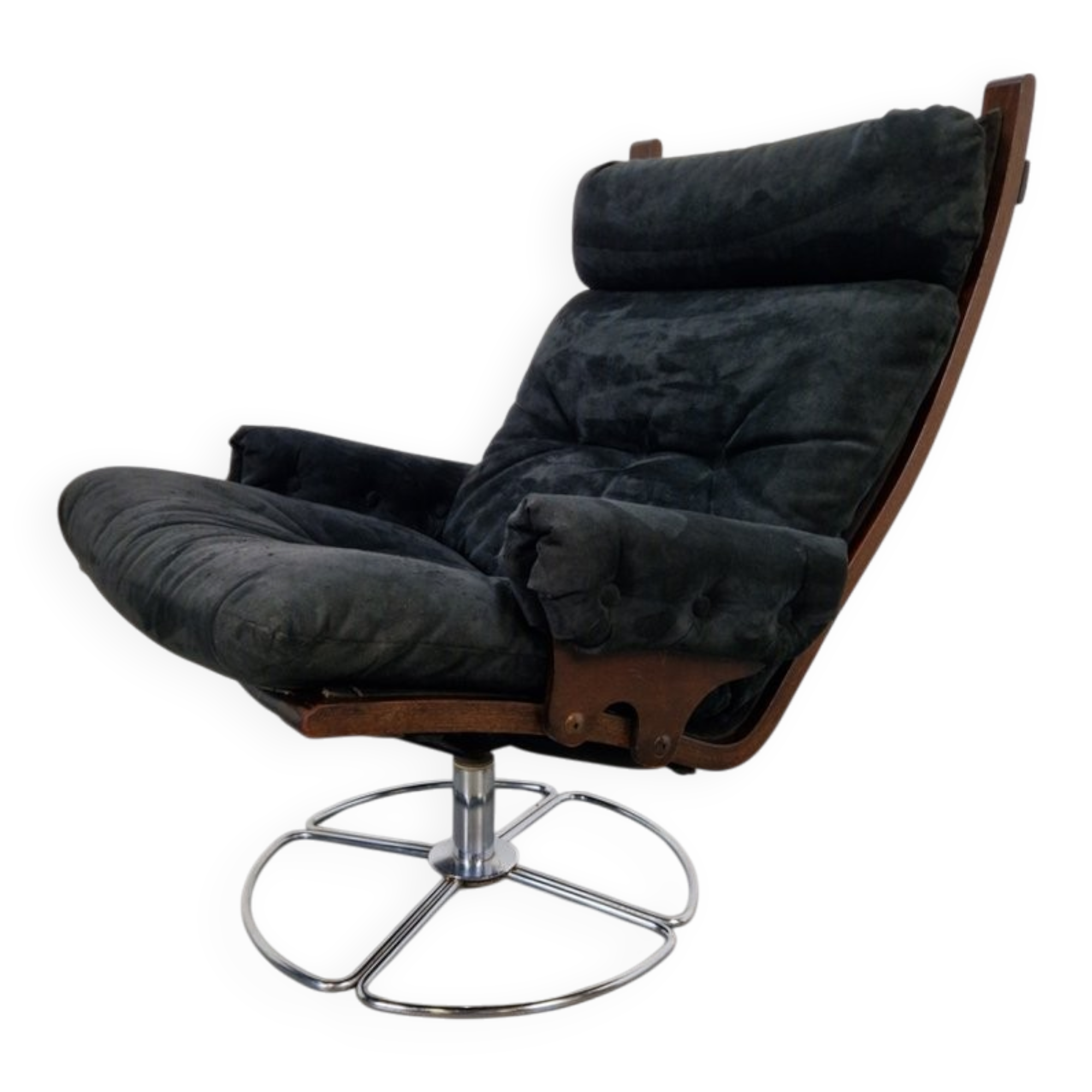 Vintage Black Alcantara Lounge Chair by Bruno Mathsson for Dux, 1960s