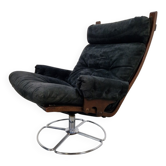 Vintage Black Alcantara Lounge Chair by Bruno Mathsson for Dux, 1960s