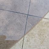 Vintage 70s table with glass and chrome legs.