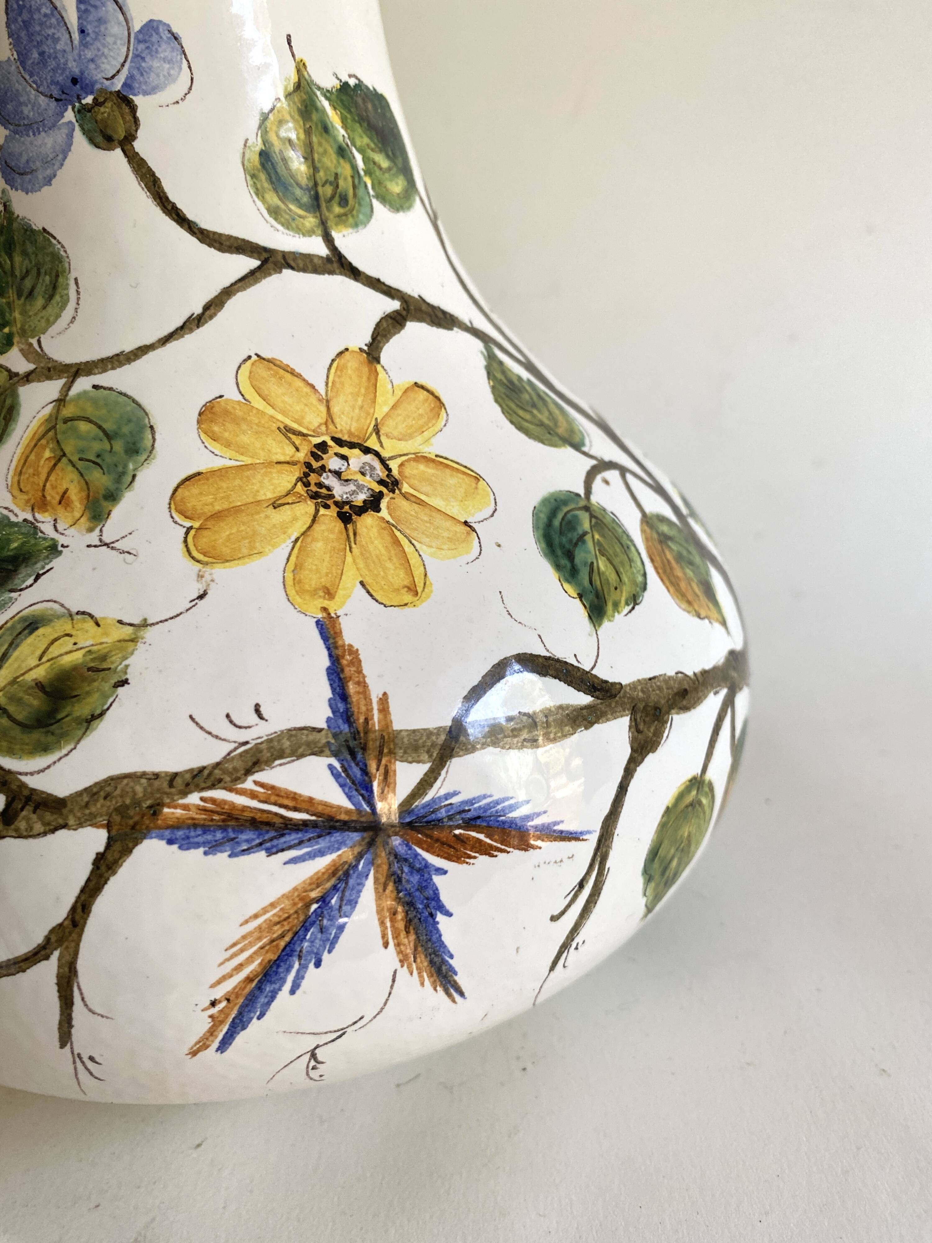 Painted ceramic lamp, cotton shade