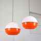 Space Age Italian Orange Plexiglass and Brass Pendant Lamp, 1970s