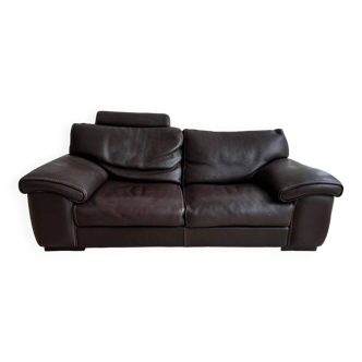 Roche Bobois brown grained leather sofa