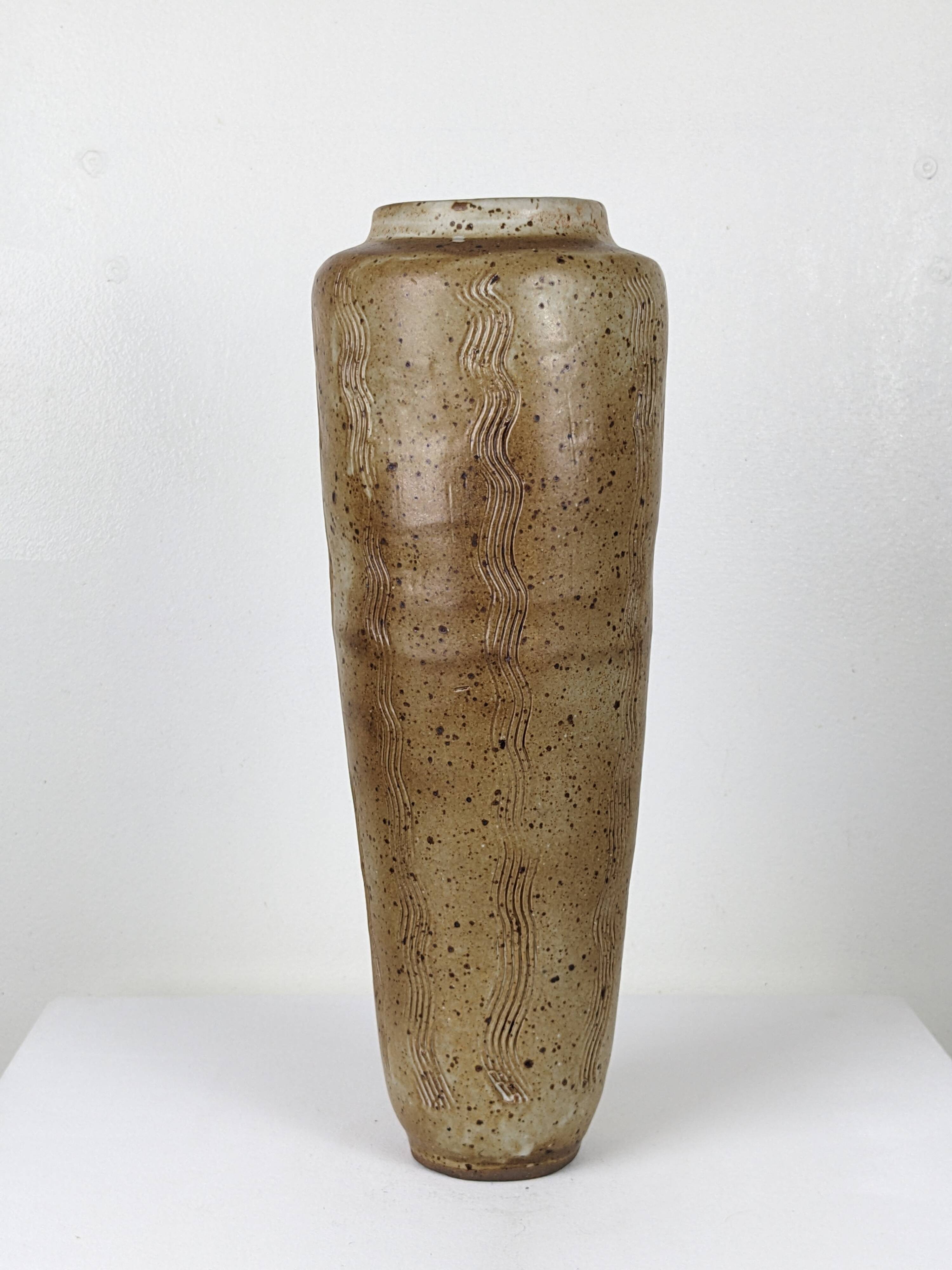 Pyrite stoneware vase with scarified wave decoration - 1970s