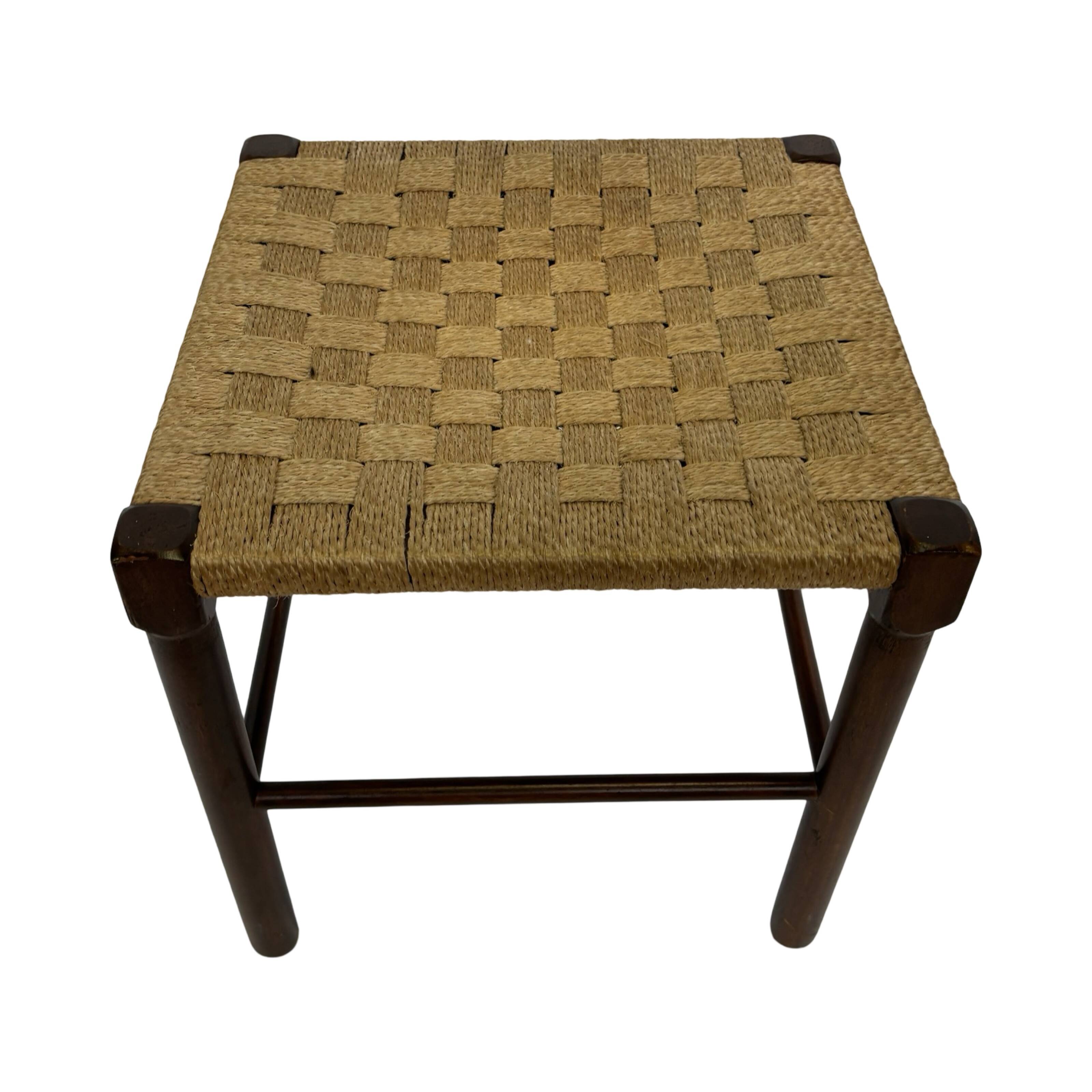 Vintage Wooden Stool With Rope Seat 60s Minimalist