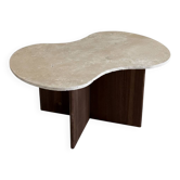 Table basse nuage travertin et chêne foncé