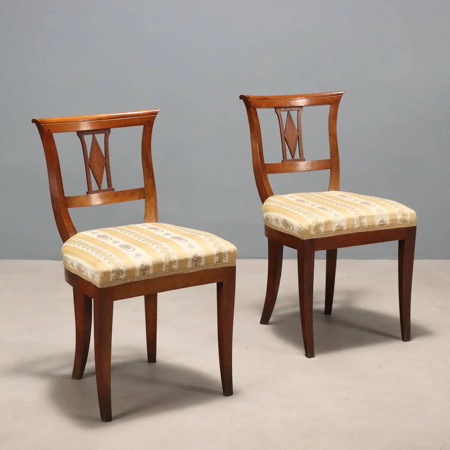 Antique mahogany and fabric chairs, Italy, 19th century