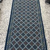 Hand-woven blue hallway rug in natural wool