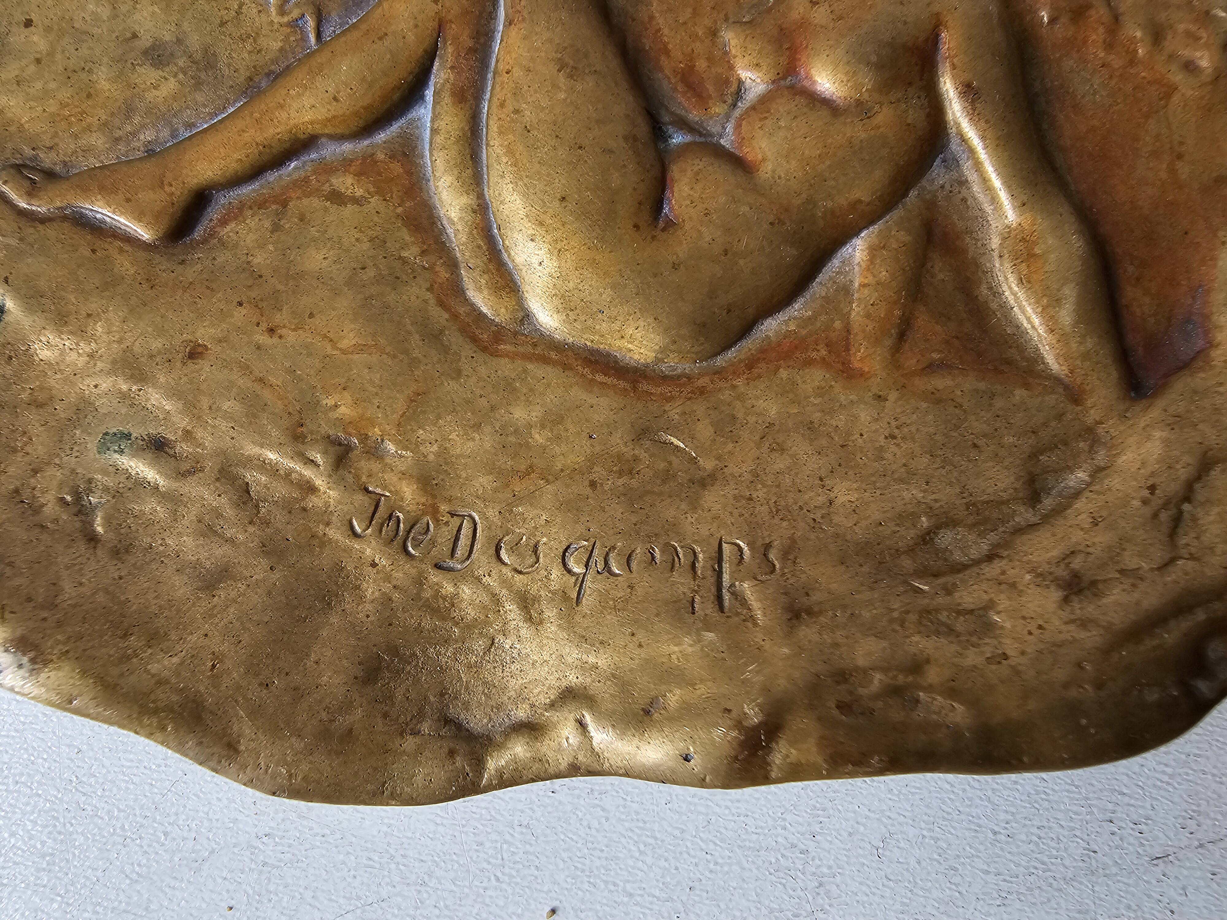 Ashtray / bronze bowl Figurative nude - Art Nouveau signed Joe Desco