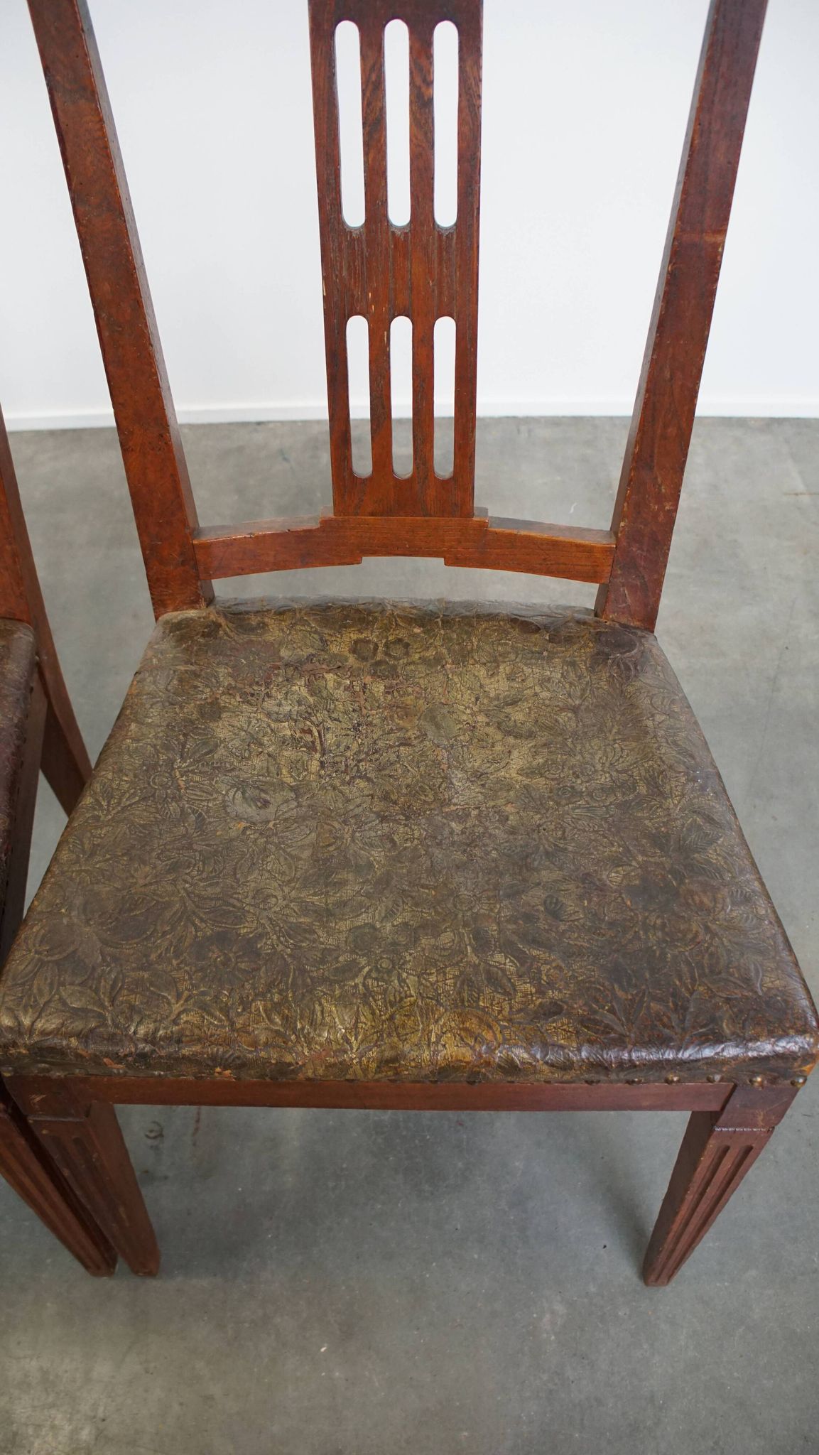 Set of 6 Original Antique Dutch Leather Dining Chairs