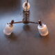Chandelier 3 arms teak, metal and cut glass