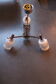Chandelier 3 arms teak, metal and cut glass