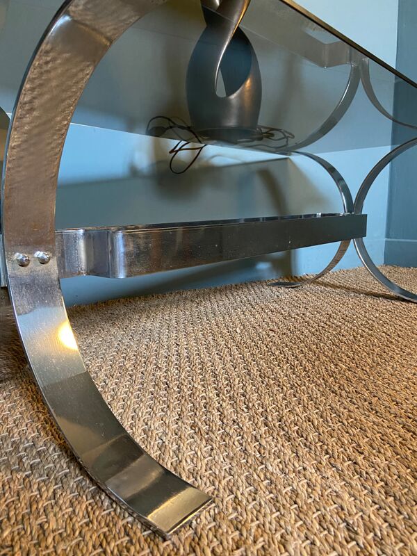 Table basse en chrome et verre fumé années 70