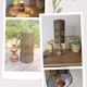 Vintage turned wood table lamp, ethnic chic wax drum lampshade