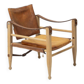 Safari chair in patinated leather, Denmark, 1960s