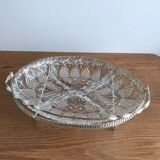 Plat apéro en verre 4 compartiments avec son support en métal doré vintage