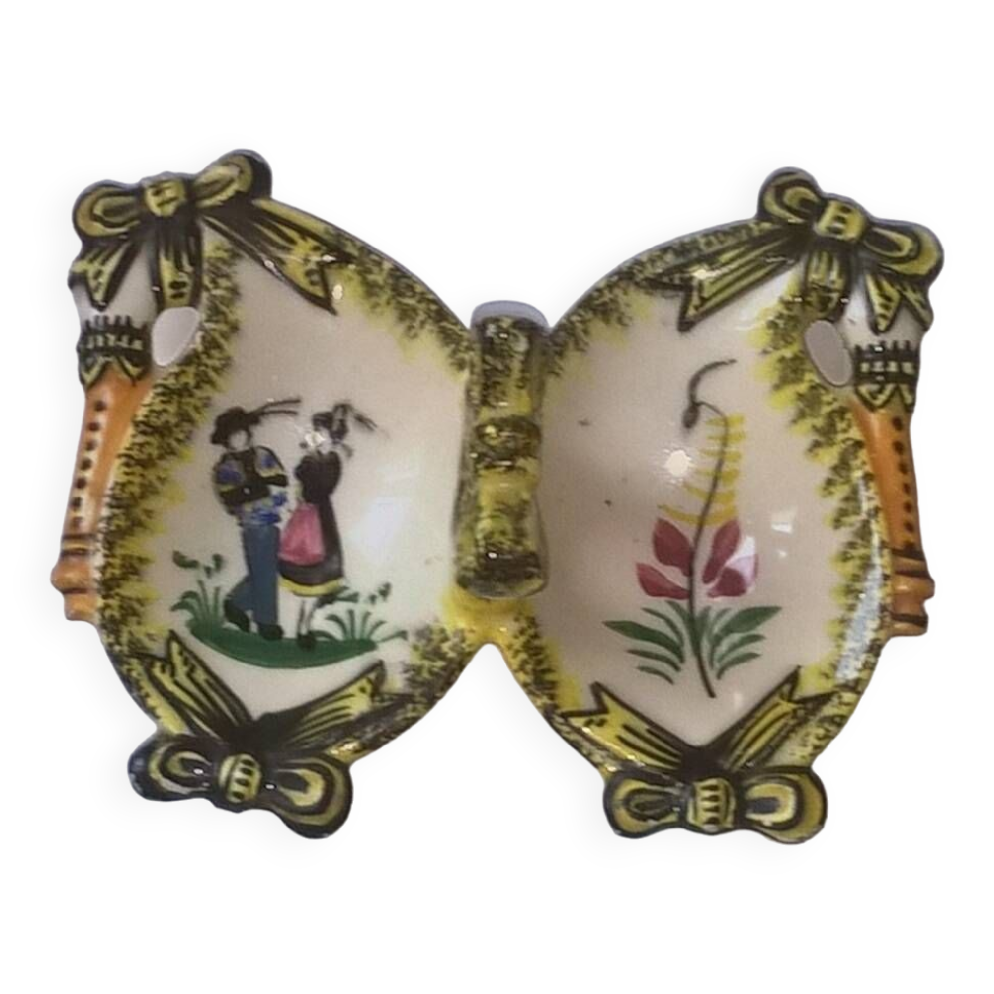 Salt pepper shaker antique butterfly shape Henriot Quimper rare
