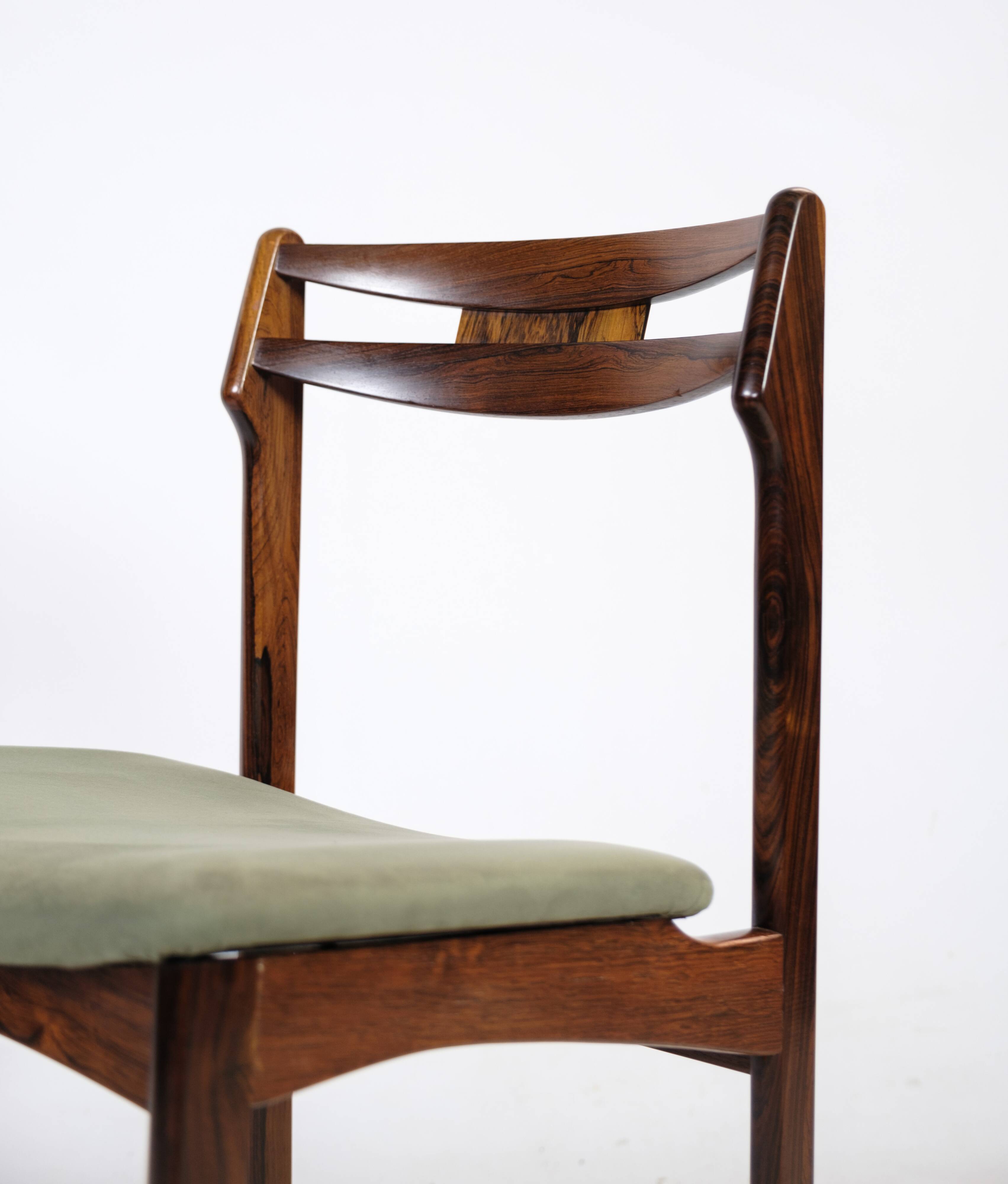 Set Of 12 Dining Chairs Made In Rosewood And Green Fabric