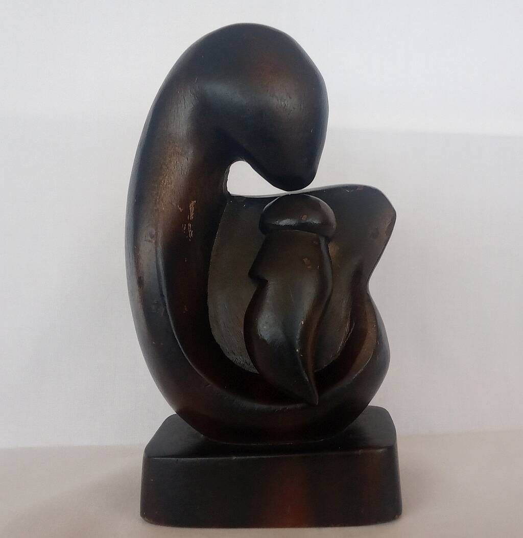 Wooden Sculpture of a Woman with Her Child
