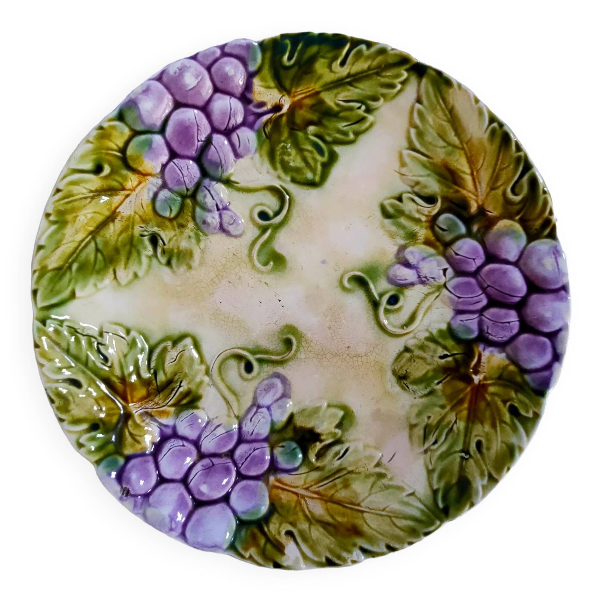 2 vintage slip dessert plates