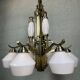 Art deco chandelier – opaline and brass