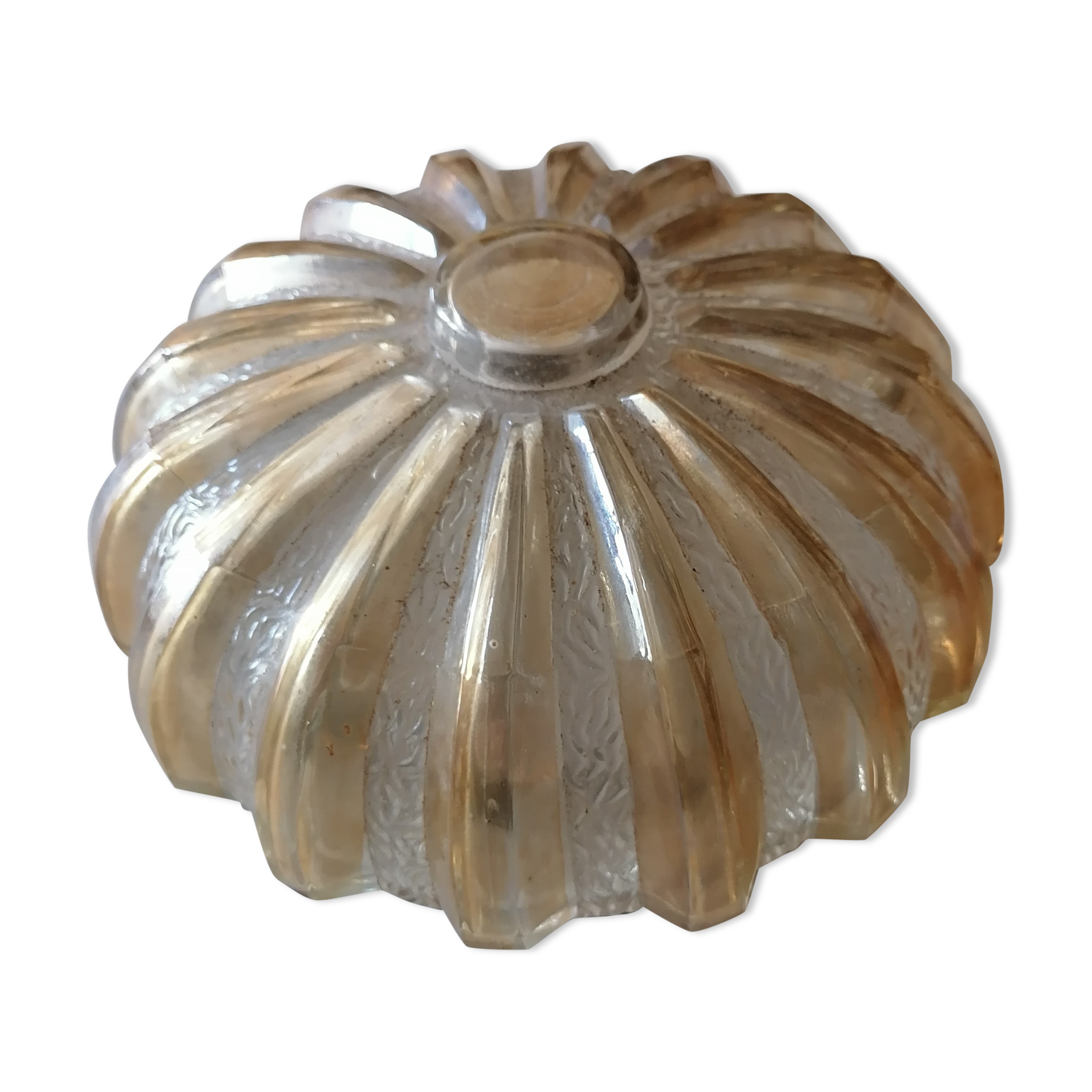 Ceiling lamp iridescent glass ochre gilded 1960